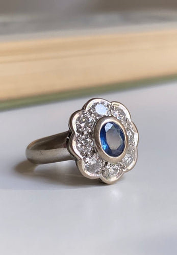 Bague 51 Bague Marguerite or blanc Saphir Diamants 58 Facettes