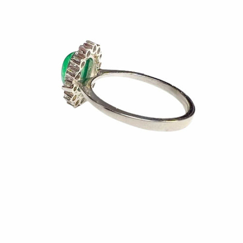 Bague 55 Bague rosace en platine de style Art Déco avec diamants et émeraude 58 Facettes Q12B