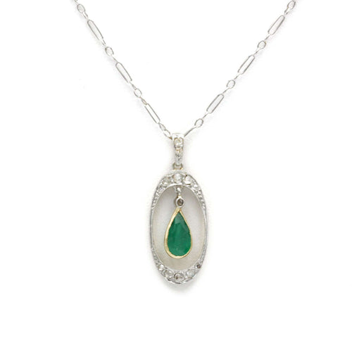 Collier Collier - Or blanc Platine Diamants Emeraude 58 Facettes 240101R-140426R