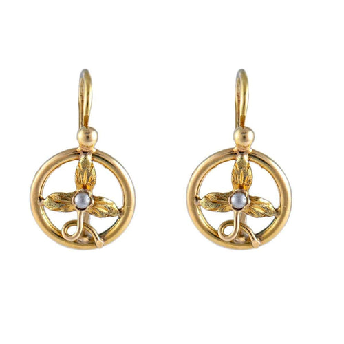 Boucles d'oreilles Dormeuses Art Nouveau Fleur Perles 58 Facettes