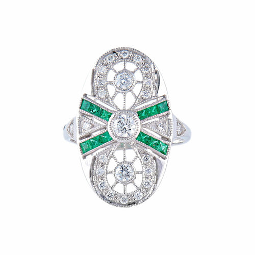 Bague 50 Bague Marquise Emeraude Diamants 58 Facettes