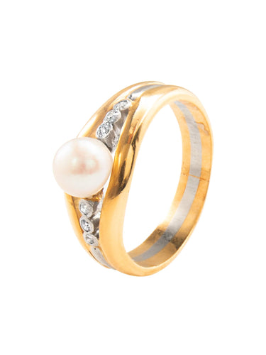 Bague 56.5 Bague Jonc Perle et Diamants 58 Facettes