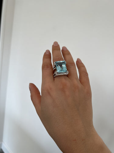 Bague Bague Aigue-Marine et Diamants 58 Facettes