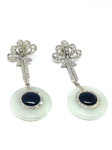 Boucles d'oreilles Boucles d’oreilles art déco en platine, diamants et jade vert 58 Facettes