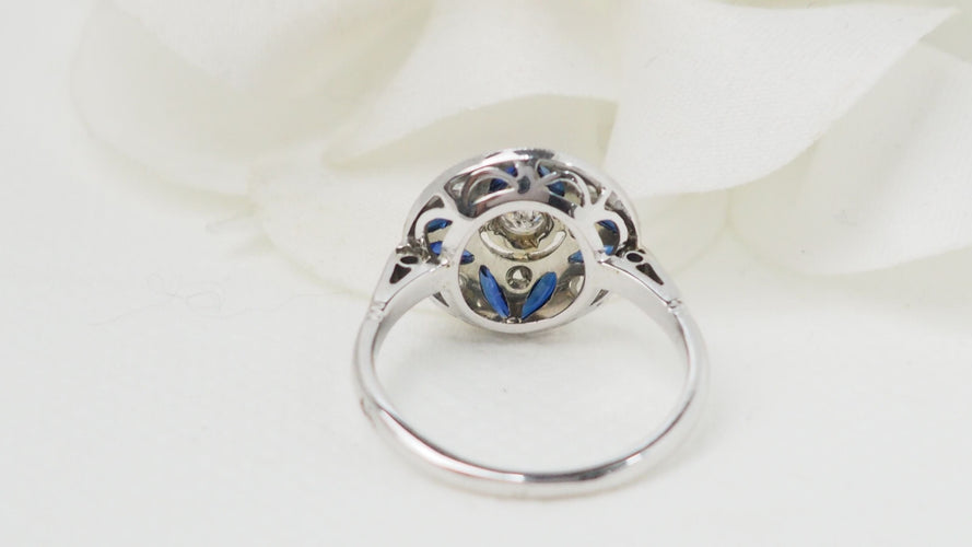 Bague 51 Bague Art Déco Or blanc Saphir Diamants 58 Facettes 32454