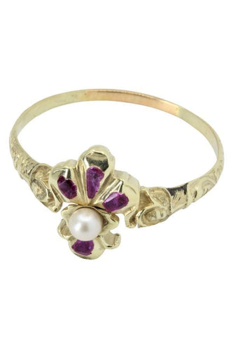 Bague BAGUE FLEUR DE LYS RUBIS ET PERLE 58 Facettes 040421