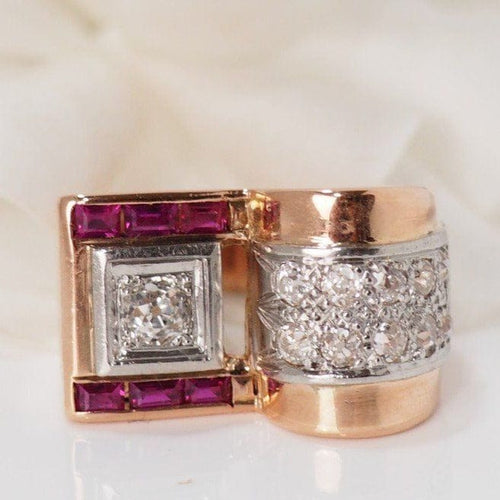 Bague 51 Bague Tank en Or rose, Diamants & Rubis 58 Facettes 32020
