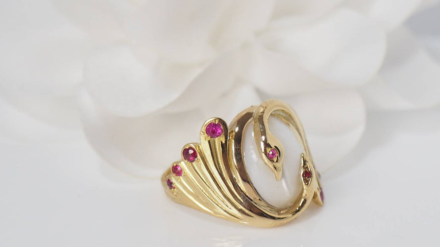 Bague Bague Toi et Moi Oiseaux pierre de Lune et Rubis 58 Facettes 31230