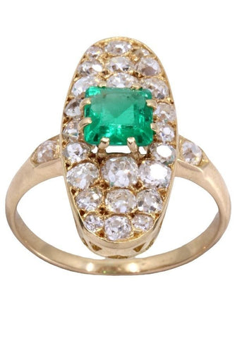 Bague 53 BAGUE MARQUISE ÉMERAUDE ET DIAMANTS 58 Facettes 071511