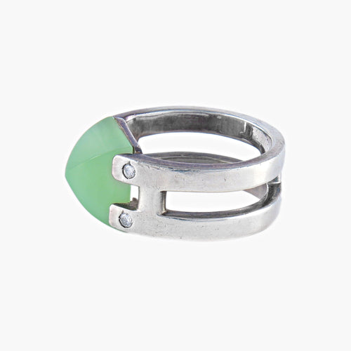Bague Bague Hermès Argent Pierre verte 58 Facettes