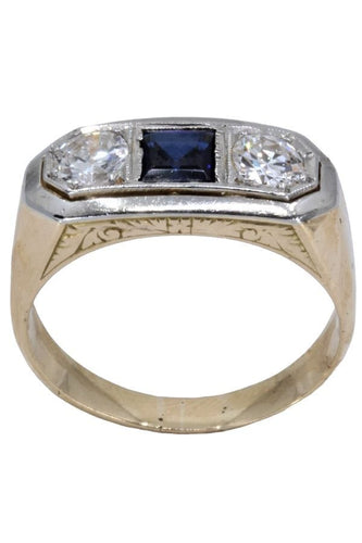 Bague BAGUE ART DÉCO SAPHIR CALIBRÉ ET DIAMANTS 58 Facettes 059591