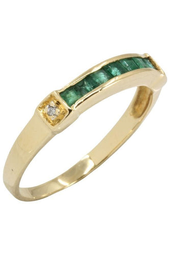 Bague DEMI-ALLIANCE ÉMERAUDES ET DIAMANTS 58 Facettes 042791