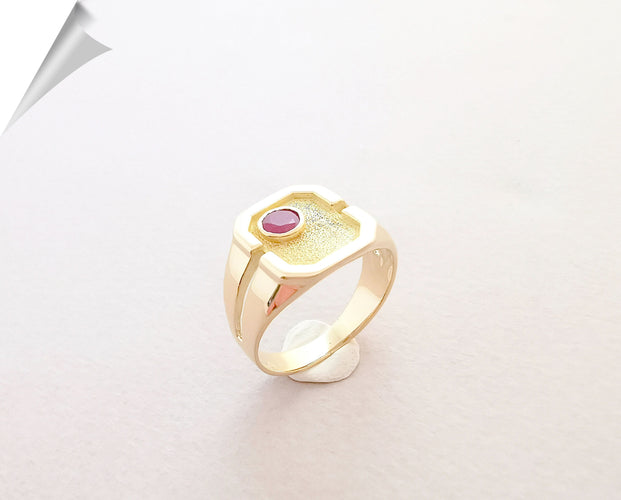 Bague Bague Chevalière unisexe Rubis Or Jaune 18 K 58 Facettes AA 1541