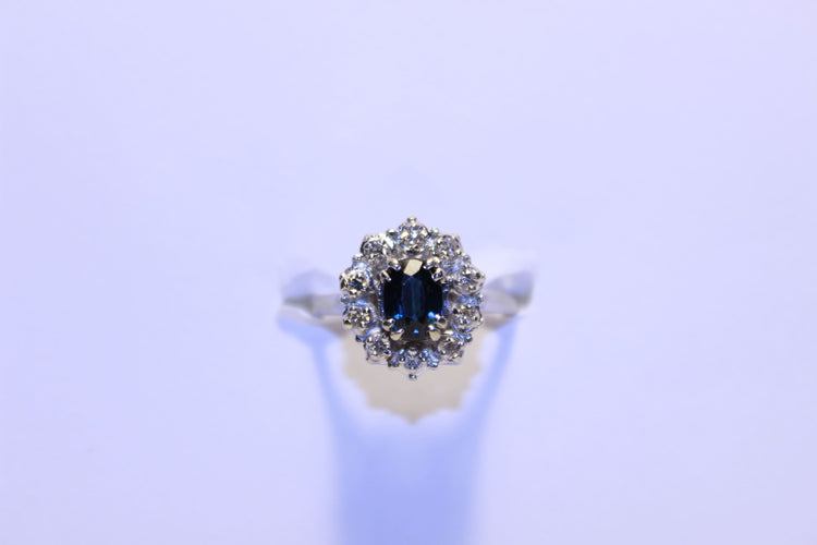 Bague 54 Bague  or blanc Diamants et Saphir 58 Facettes