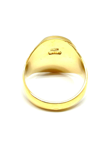 Bague Chevalière en or jaune gravure héraldique blason et couronne 58 Facettes