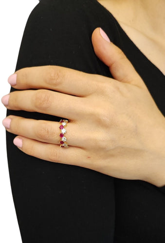 Bague 53 Alliance diamants et rubis 58 Facettes ALL.ZIG.R.