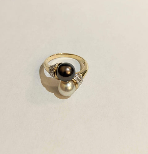 Bague Bague toi & moi en or perles et diamants 58 Facettes
