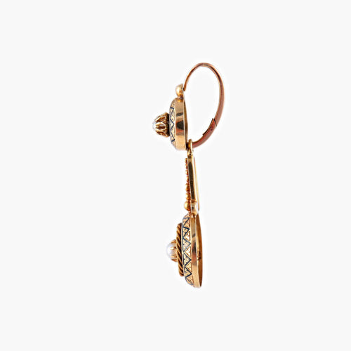 Boucles d'oreilles Boucles d'oreilles or jaune, perles, et émail noir 58 Facettes