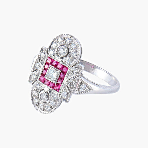Bague 51 Bague style Art Déco Diamants et Rubis 58 Facettes