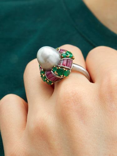 Bague Bague Mauboussin Perle fine, émeraude et rubis 58 Facettes HS2581