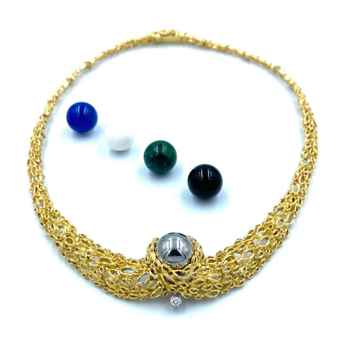 Collier GILBERT ALBERT. Collier or jaune, diamant et billes interchangeables 58 Facettes