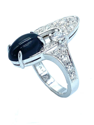 Bague BVLGARI. Bague Elisia or blanc diamants et onyx 58 Facettes