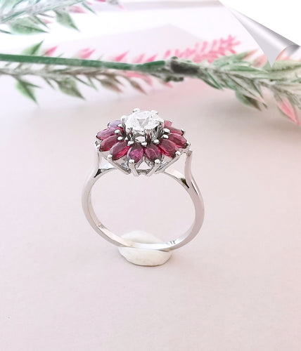 Bague 54.5 Bague Ancienne Rubis Diamant 0,50 ct Or Blanc 58 Facettes AA 1523