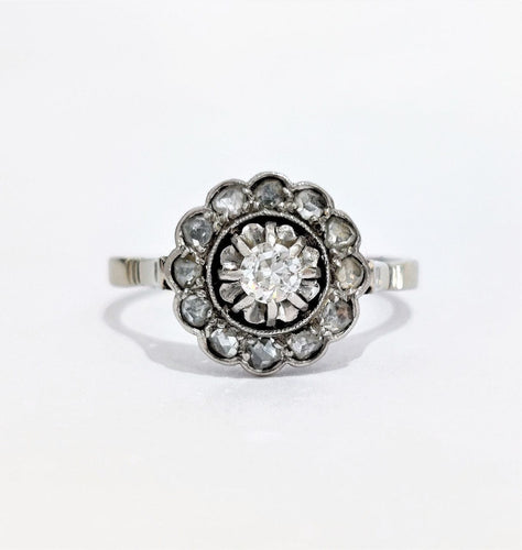 Bague 53 Bague marguerite ancienne or blanc diamants 58 Facettes 1-868/1