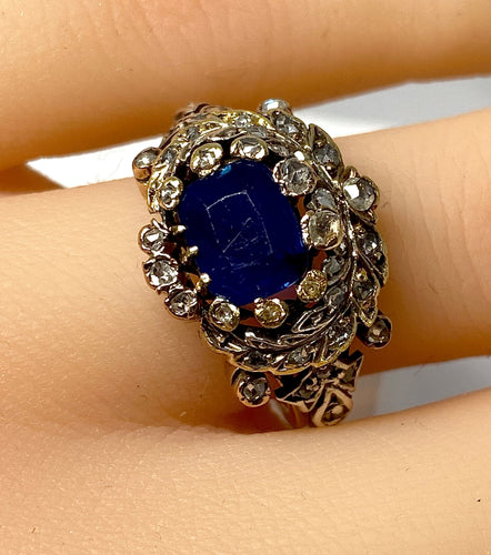 Bague 51 Bague saphir non chauffé  diamants Epoque 19ème siècle. 58 Facettes AB271