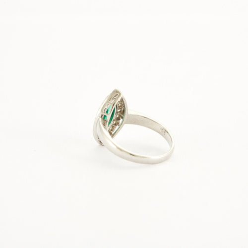Bague 54 Bague Navette Or gris Emeraude diamants 58 Facettes