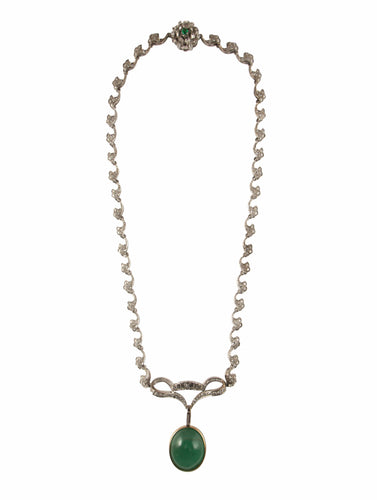 Collier Collier Deux Ors, Emeraude Cabochon & Pavage Diamants 58 Facettes