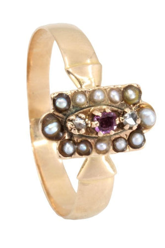 Bague BAGUE PERLES RUBIS ET DIAMANTS NAPOLÉON III 58 Facettes 053381