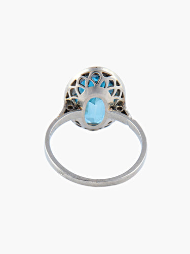 Bague 51.5 Bague Art Déco Or blanc Saphir de synthèse Diamants 58 Facettes