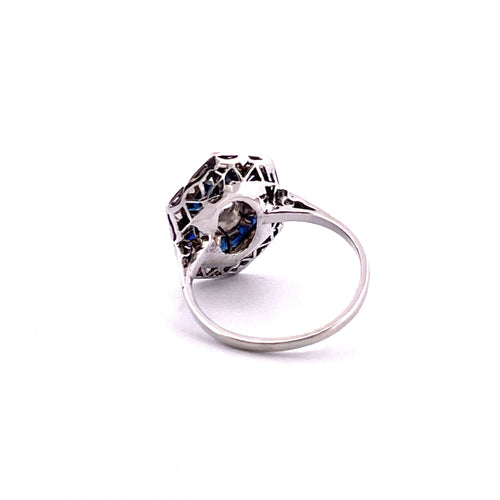 Bague 49 Bague Art-Déco Platine Diamants Pierres bleues 58 Facettes
