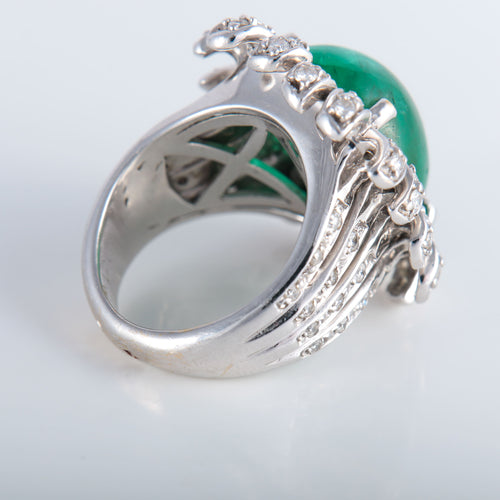Bague 52 Bague Fleur Emeraude cabochon Diamants 58 Facettes 324E112