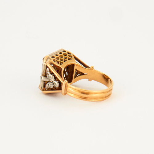 Bague 51 Bague Art Déco Diamant taille coussin Rubis 58 Facettes