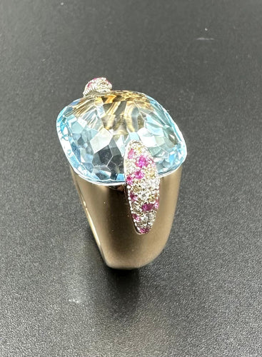 Bague POMELLATO - Bague Pin-up Or rose Aigue-marine Diamants Rubis 58 Facettes