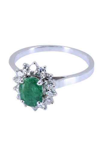 Bague BAGUE MARGUERITE ÉMERAUDE ET DIAMANTS 58 Facettes 064391