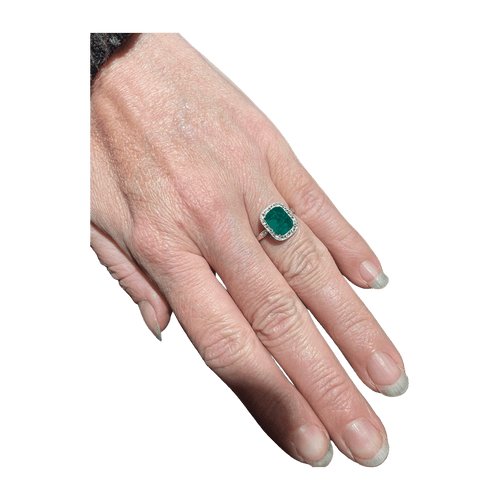 Bague 53 Bague Art Déco Or blanc Émeraude Diamants 58 Facettes