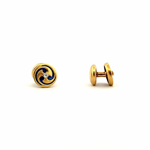 Boutons de manchette Bouton de manchette vintage en or émail et diamants 58 Facettes