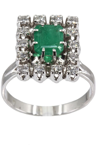 Bague BAGUE ÉMERAUDE ENTOURAGE DIAMANTS ANNÉES 50' 58 Facettes 038761