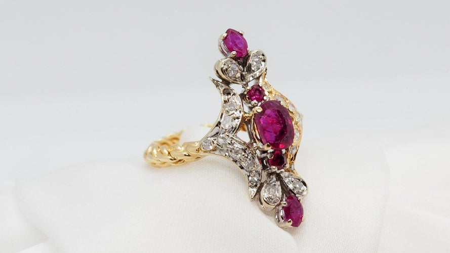 Bague 51 Bague Marquise en Or Bicolore, Rubis Et Diamants 58 Facettes 29171