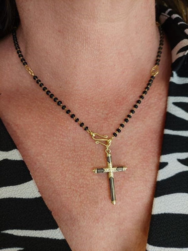 Collier COLLIER ANCIEN CROIX ÉMAILLÉE ET ONYX 58 Facettes 068691