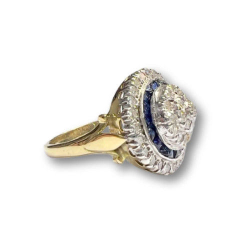 Bague 53 Bague de style Art Déco d'époque 1940-45 en platine, diamants et saphirs 58 Facettes Q214A (703)