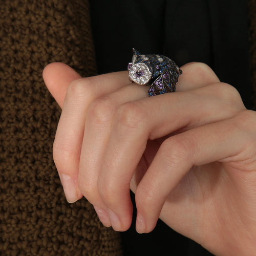 Bague 55 BOUCHERON - Bague Hibou Améthystes Saphirs Diamants 58 Facettes