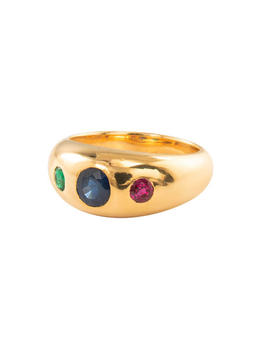 Bague 57 Bague Or Saphir Rubis et Emeraude 58 Facettes