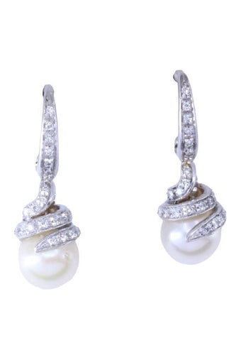 Boucles d'oreilles Boucles d'oreilles pendantes perles et diamants 58 Facettes 081371
