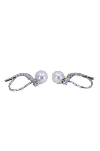 Boucles d'oreilles Dormeuses Or blanc Perles Diamants 58 Facettes 080411