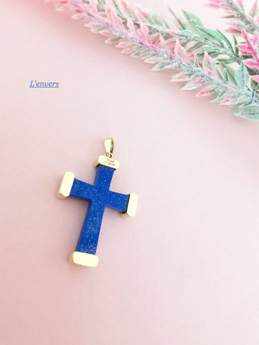 Pendentif GARLAND - Pendentif Croix Lapis-lazuli & Diamants 58 Facettes AA 1572