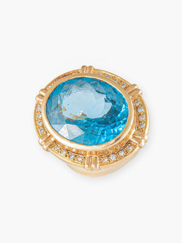 Bague 49 Importante Bague Chevalière, Topaze Bleue & Diamants, Or Jaune 58 Facettes